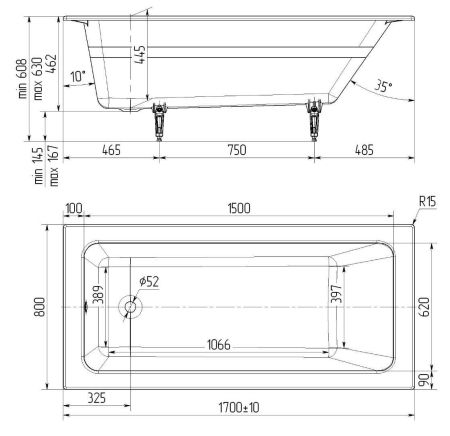 Ванна чугунная Delice Parallel 1700х800, без ручек, артикул DLR220502