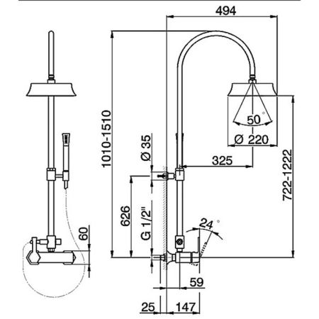 CISAL Cherie Настенная душевая система:смеситель для душа,верхний душ,ручной душ с держателем и шлангом, цвет хром, артикул CE00405121
