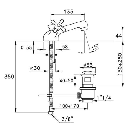Stella Roma Смеситель для раковины на 1 отверстие 3219, с донным клапаном, цвет: хром, артикул RM 00008 CR00