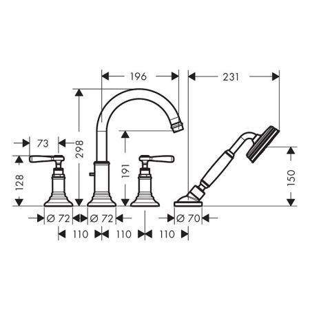 AX Montreux Смеситель для ванны, на плитку, цвет шлифованное золото, артикул 16554250