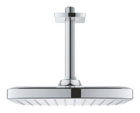 Верхний душ GROHE Tempesta 250 CUBE, квадратный + Душевой кронштейн потолочный 142 мм, хром (26683000)