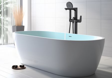 Смеситель для ванны напольный (внешняя и скрытая часть) AQUATEK, матовый черный AQ1145MB БЕТТА, артикул AQ1145MB