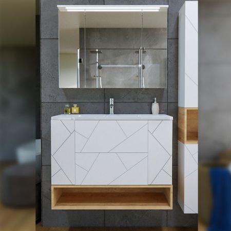 Комплект мебели для ванной Бриклаер КРИСТАЛЛ 80ZB, белый/дуб бунратти, артикул КРИСТАЛЛ 80ZB