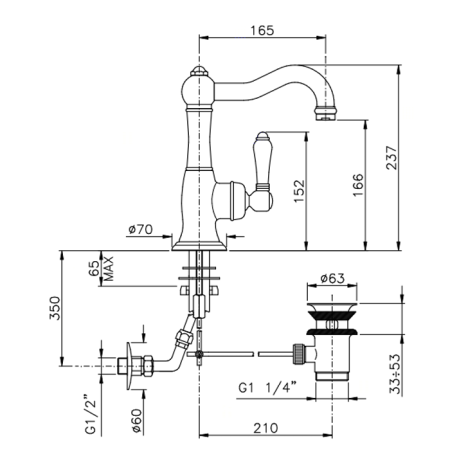 Nicolazzi El Capitan Смеситель для раковины однорычажный, с донным клапаном, цвет: хром, артикул 3452CR75C