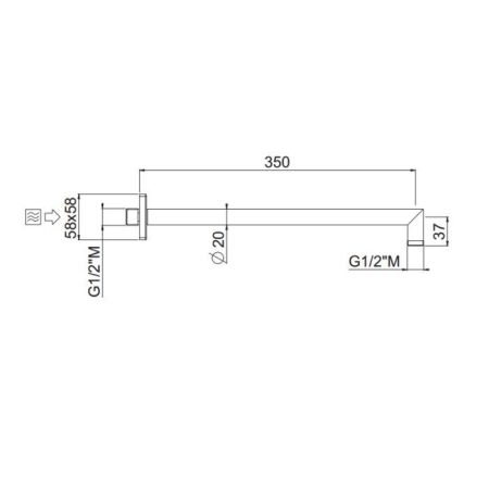 Держатель верхнего душа, Carimali, Tondo, вид-настенный, вынос, мм-350, фитинг G 1/2”, материал-латунь, цвет-хром