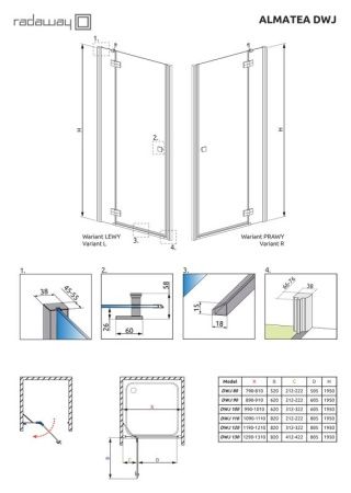 Душевая дверь в нишу Radaway Almatea DWJ 110 L профиль Хром стекло прозрачное Душевая дверь в нишу Radaway Almatea DWJ 110 L профиль Хром стекло прозрачное