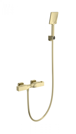 Смеситель для душа с термостатом WONZON & WOGHAND Twist, Брашированное золото (WW-B2025-A-BG), артикул WW-B2025-A-BG