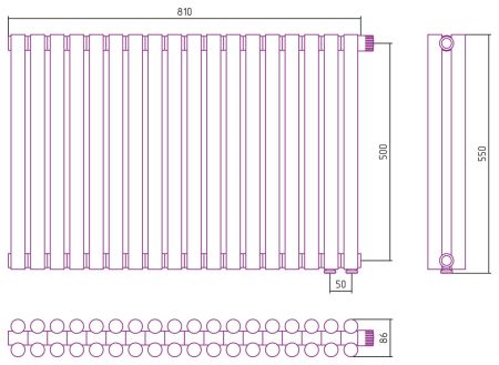 Отопительный радиатор ЭСТЕТ-11 н/ж EU50 500х810 / 18 сек (Матовый ЧЁРНЫЙ), артикул 31-0312-5018