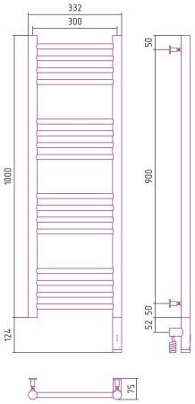 Полотенцесушитель электрический "БОГЕМА 3.0" прямая 1000х300 / МЭМ правый (Состаренная бронза), артикул 05-5805-1030