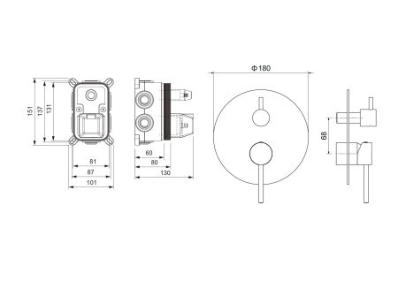 Смеситель для ванны 3 режима (внешняя и скрытая часть) AQUATEK AQ1347CR ЕВРОПА, артикул AQ1347CR