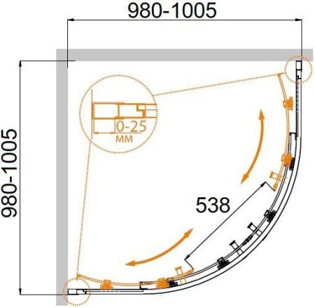 MOLVENO-R-2-100-C-BORO-IV Душевой уголок, артикул MOLVENO-R-2-100-C-BORO-IV