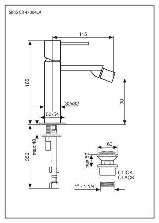 Смеситель Siris с донным клапаном "click-cck" для биде, цвет хром, артикул 47004LACR