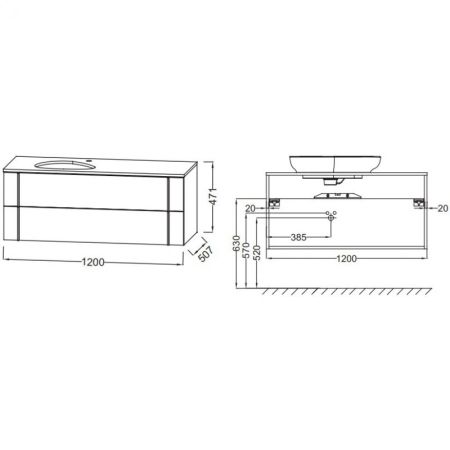 EB3041-NR2 тумба под раковину NOUVELLE VAGUE 2 ящика /120x51,2x46,8/ (коричневая кожа), артикул EB3041-NR2