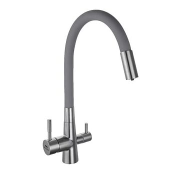 Смеситель для кухни с гибким изливом FASHUN A54029-12, сатин/серый