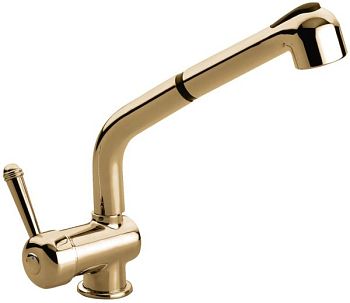 Emmevi Laguna, однорычажный кухонный смеситель (поворотный и вытяжной излив 24 см), с металлической ручкой и без донного клапана, цвет бронза