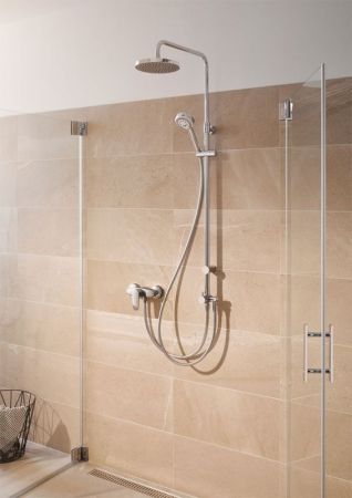 Смеситель для душа, Kludi, Pure&Solid, тип открывания воды-однорычажный, тип регулирования воды-керамический картридж, монтаж-настенный, отверстия для монтажа-2, отвод для душа G 1/2, цвет-хром, артикул 348410575