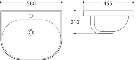 Раковина керамическая накладная AM-78364, цвет белый, 560х455х210, артикул AM-78364