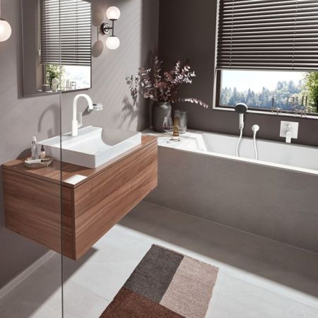 Смеситель для душа, Hansgrohe, Vivenis, тип открывания воды-однорычажный, тип регулирования воды-керамический картридж, монтаж-настенный встраиваемый, отверстия для монтажа-1, внутренняя часть-необходимо заказать, с дивертером, цвет-белый матовый, артикул 75415700