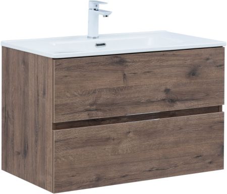 Тумба под раковину Aquanet Алвита New 80 2 ящика, дуб веллингтон табак, артикул 00334186