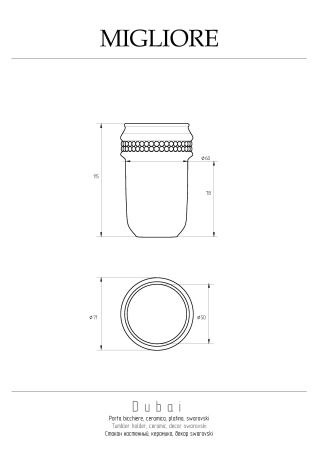 DUBAI Стакан настенный (без держателя), керамика белая/swarovski/декор платина/хром, артикул 28481