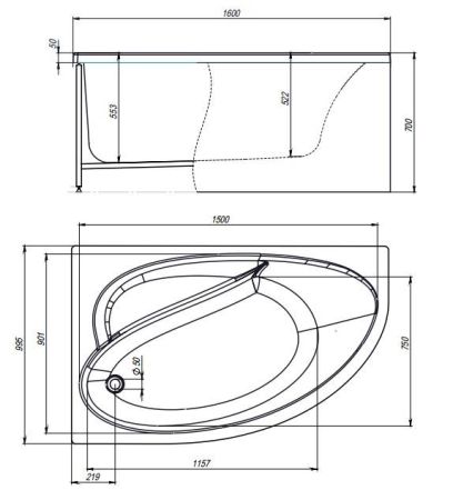 Акриловая ванна TIMO  IVA 1600*100*700 (IVA1610L), артикул IVA1610L