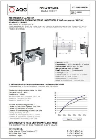 AQG Alpha, душевой комплект EC238 на 2-3 потребителя, с настенным кронштейном, цвет хром, артикул 19ALPEC23802