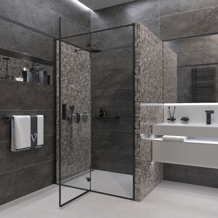 Душевая дверь Veconi Vianno VN-73B, 900x1950, черный, стекло прозрачное, артикул VN73B-90-01-C4