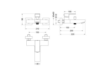 Смеситель для ванны AQUATEK, матовый черный AQ1640MB ЛИБРА, артикул AQ1640MB