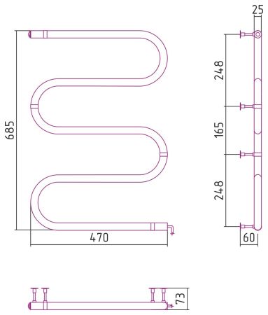 Электрический полотенцесушитель СТИЛЬЕ №04 МS-образный 700х500 (64 Вт) (Без покрытия), артикул 00504-7050