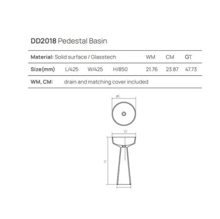 Раковина, DEA Design, Pedestal Basin, ширина, мм-425, глубина, мм-425, высота, мм-850, тип установки-напольный, отверстия для смесителя-отсутствуют, без перелива, материал-Glasstech, цвет-Sunset