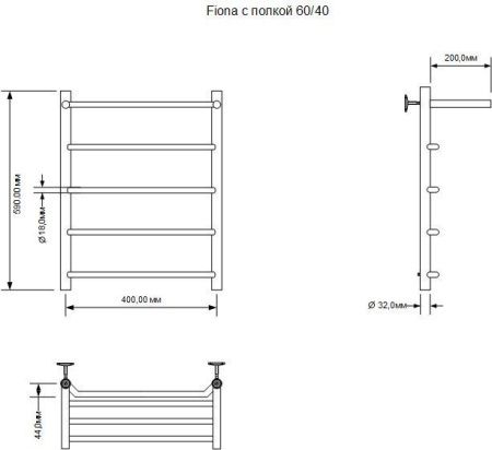 Полотенцесушитель электрический Aquanet Fiona 60х40 Тэн справа, с полкой