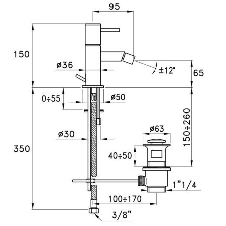 Stella Lucilla Смеситель для биде на 1 отверстие 3604, с донным клапаном, цвет: хром