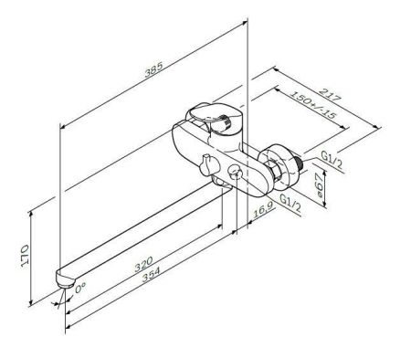 F8090016 Like, смеситель д/ванны/душа, излив 350 мм, хром, шт
