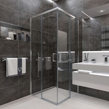Душевой угол Veconi Rovigo RV-47, 1000x1000x1950, хром, стекло прозрачное, артикул RV47-100-01-C4
