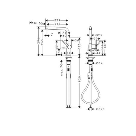 Смеситель для кухни, Hansgrohe, Talis M54, тип открывания воды-однорычажный, тип регулирования воды-керамический картридж, монтаж-на раковину/столешницу, отверстия для монтажа-1, высота, мм-296, вынос излива, мм-215, тип излива-выдвижной с вытяжным изливо, артикул 72808000