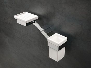 Stil Haus Fluid, настенные керамические мыльница + стакан, цвет хром - белая керамика