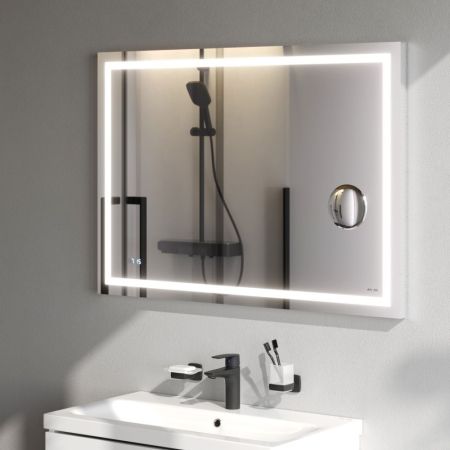 M91AMOX1003WG Универсальное зеркало с контурной Led-подсветкой, часами и косметическим зеркалом 100