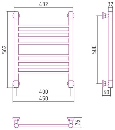 Полотенцесушитель водяной "Богема+" прямая 500х400 (САТИН), артикул 071-0220-5040