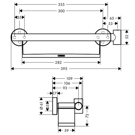 HG Comfort Поручень 335мм, с полочкой + держатель для душа, цвет: белый/хром, артикул 26328400