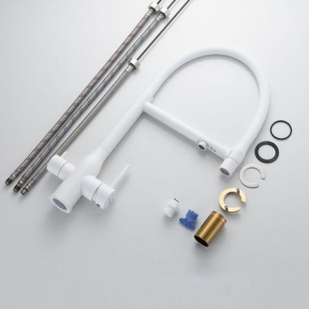 Смеситель для кухни с гибким изливом и подключением фильтра Shevanik S378C, белый