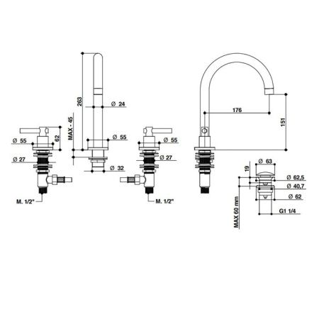 Bongio T Lever Смеситель для раковины на 3 отв., цвет хром, артикул 31401CR00