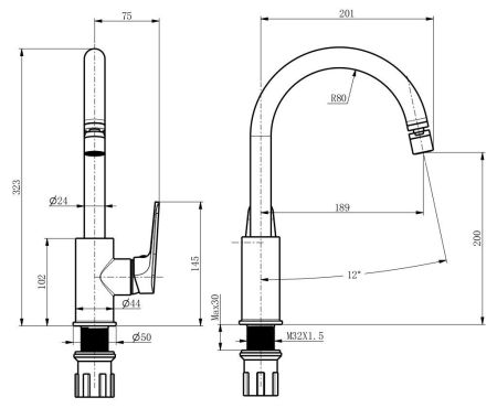 Смеситель Splash для кухни, R-излив, артикул: SPL519flex