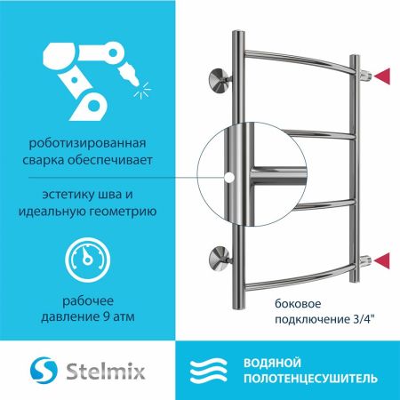 Полотенцесушитель водяной (боковое подключение) Stelmix 60x40 см, дуга, артикул 4670078543738