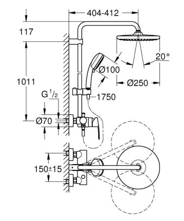 Душевая система GROHE Tempesta Cosmopolitan 250 со смесителем, хром (26673000), артикул 26673000