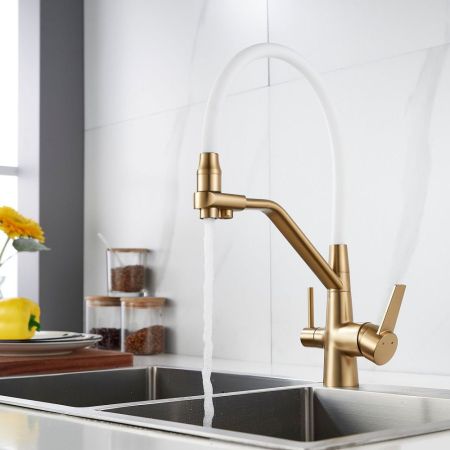 Смеситель для кухни с подключением фильтра воды Rose R558G, золотой сатин