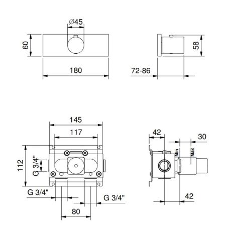 FANTINI MILANO Смеситель для душа встраиваемый, термостатический, внешняя часть, отделка Матовая натуральная сталь, артикул 31 93 G800B