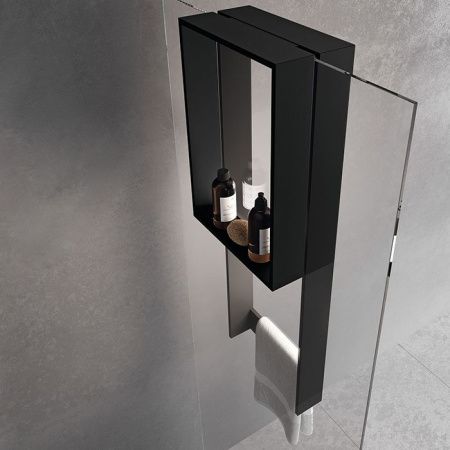 NOVELLINI FRAME Аксессуары для кабины 350х900 мм., с внутренней полкой и внешним полотенцедержателем, для крепления на стекло, цвет черный матовый NOVELLINI FRAME Аксессуары для кабины 350х900 мм., с внутренней полкой и внешним полотенцедержателем, для крепления на стекло, цвет черный матовый