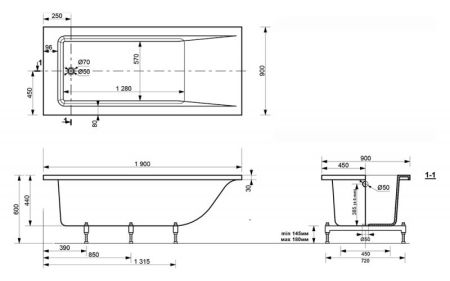 Ванна из искусственного камня Эстет Дельта 190x90 Белая