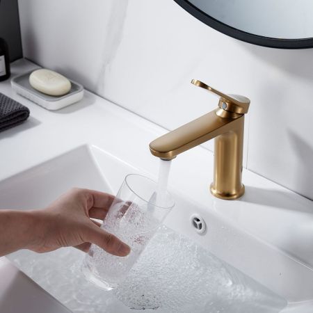 Смеситель для раковины Shevanik S4301G, золотой сатин, артикул S4301G