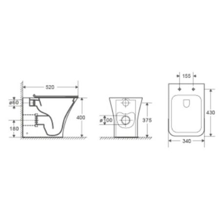 Унитаз VETTORE F приставной безободковый Cerutti SPA  CT7841, артикул CT7841